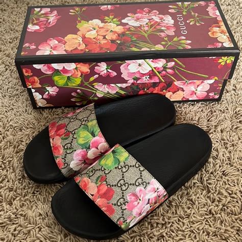 gucci floral slides replica|floral gucci slides women.